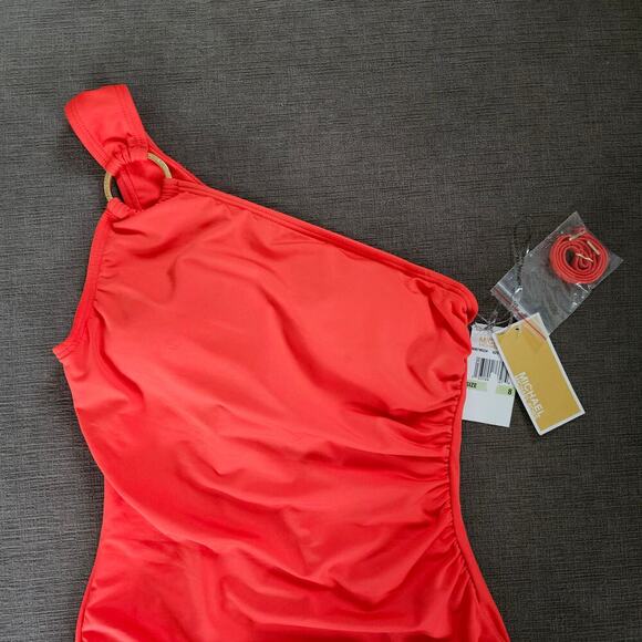 MICHAEL Michael Kors Women's Sea Coral One-Shoulder One Piece Swimsuit Size 8 - Picture 8 of 13